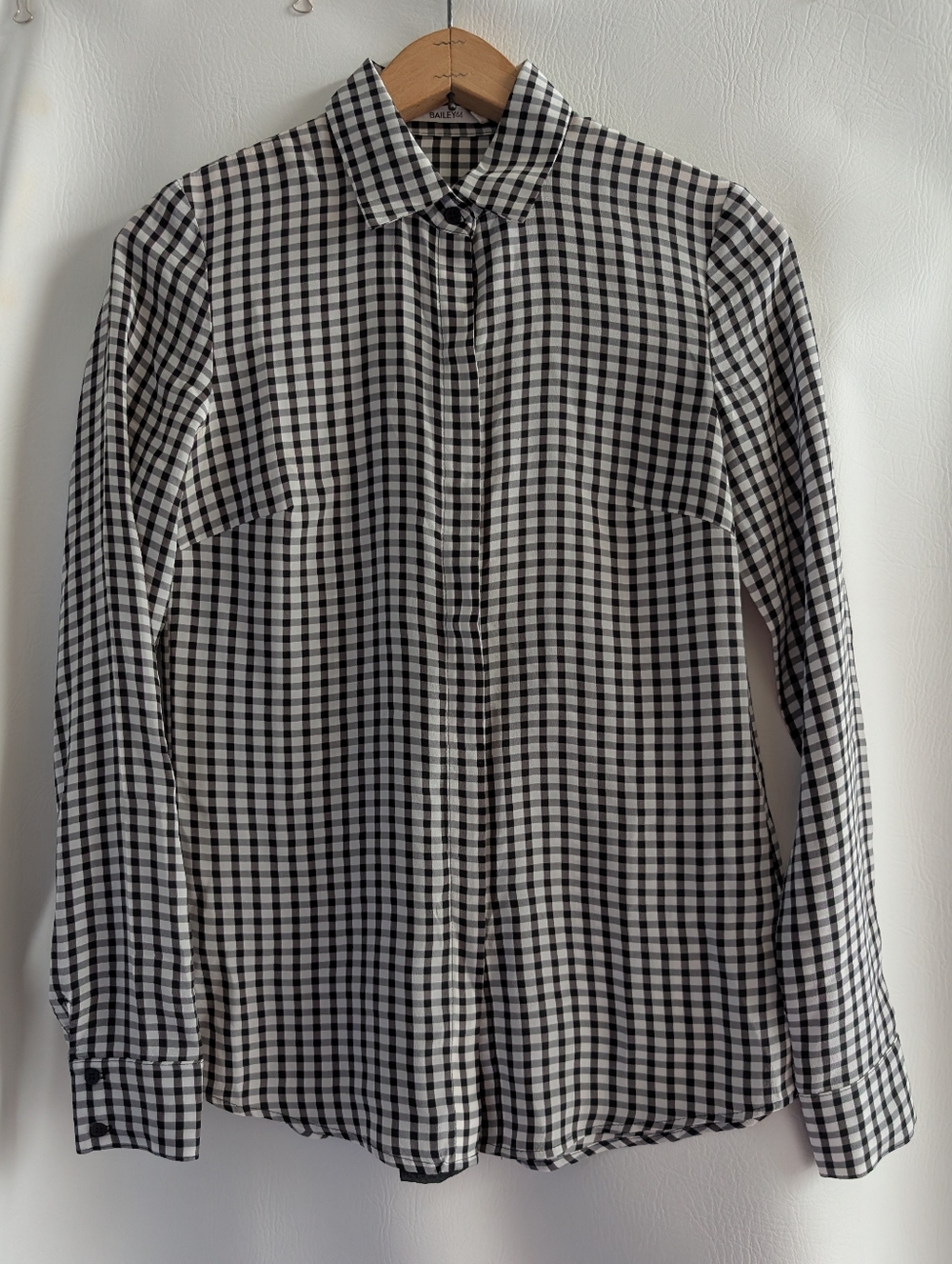 Bailey44 Silk Black & White Check Button-Up Shirt With Sheer Back Detail - XS
